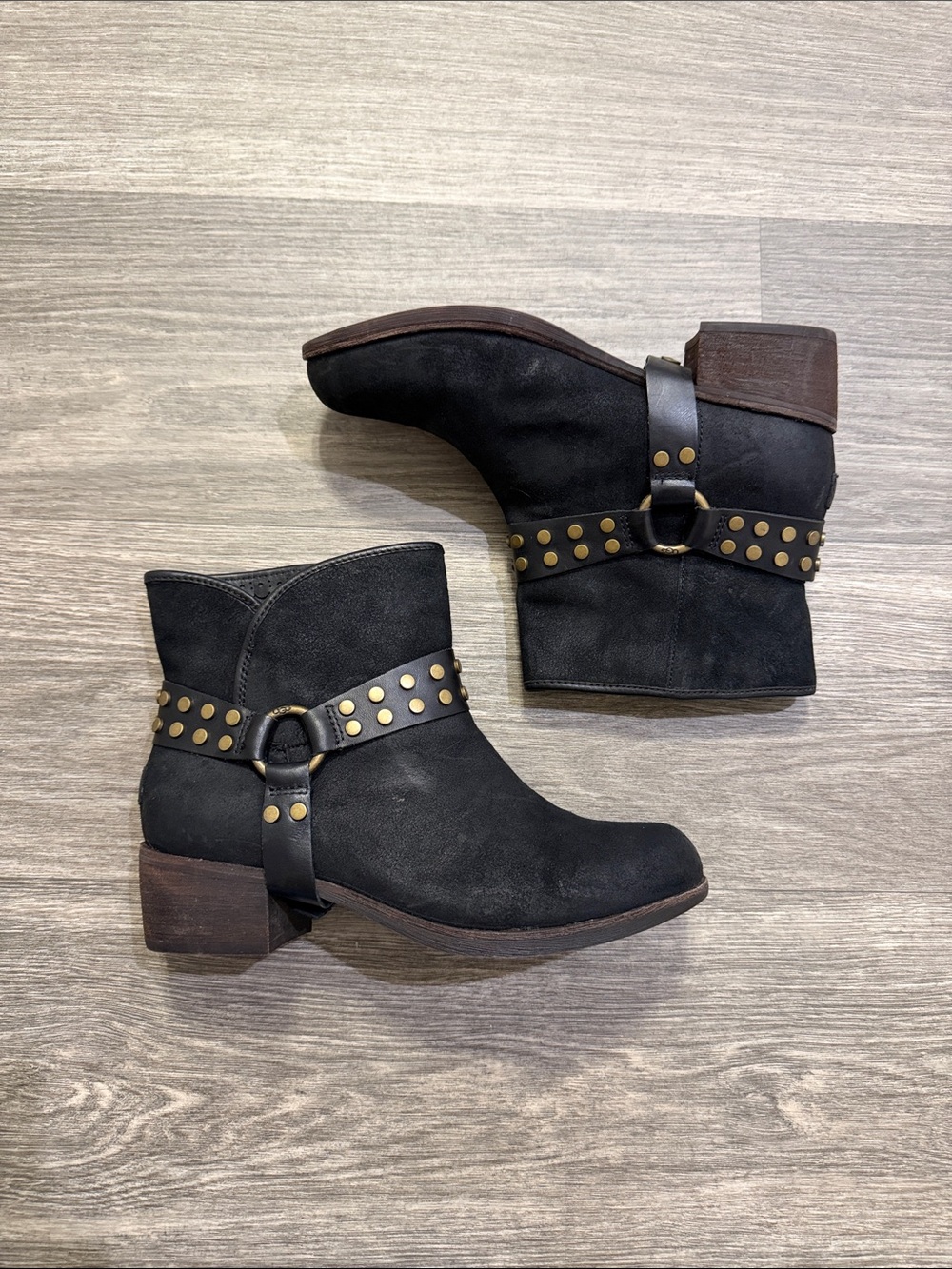 UGG Darling Black Studded suede leather Ankle Boots with Block Heel size 8